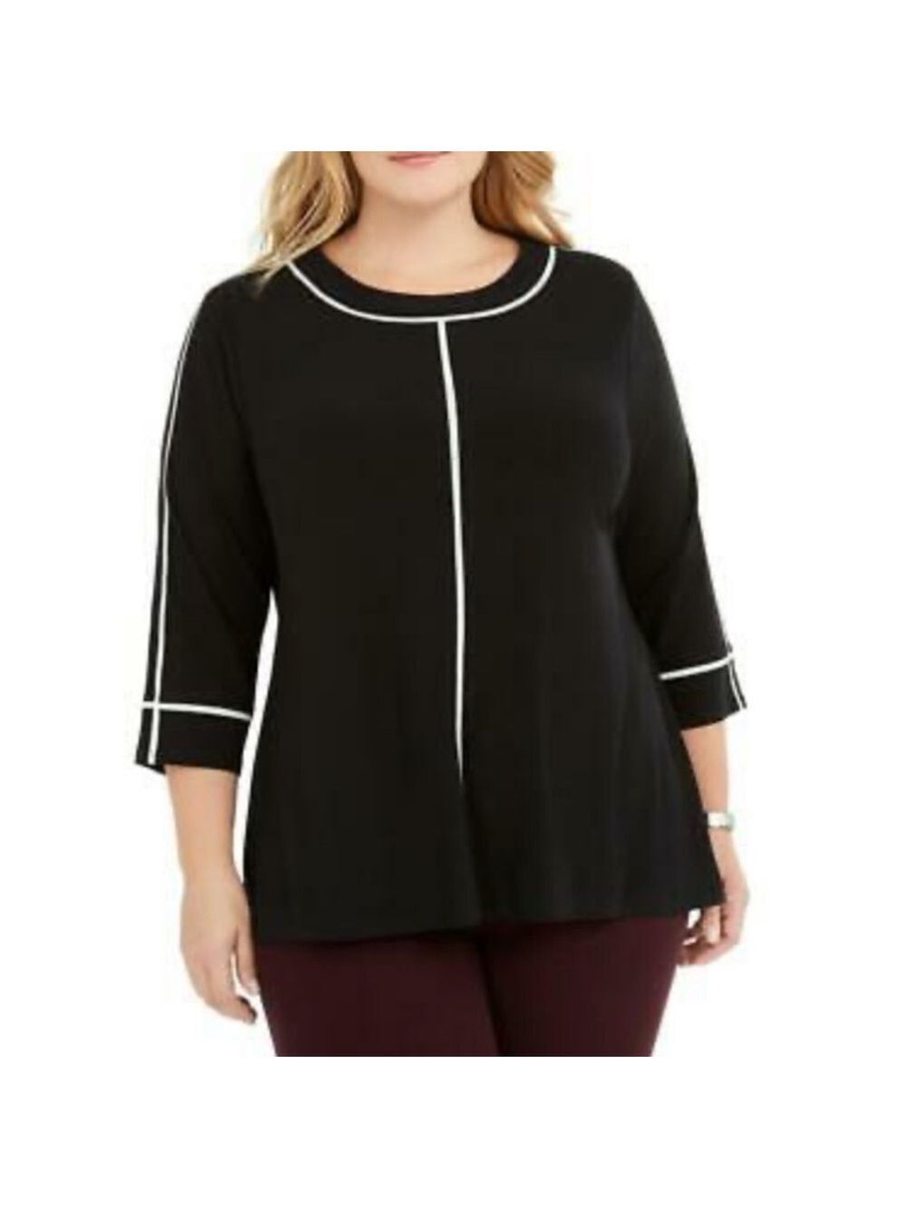 Nwt Alfani Black Piping Crewneck Blouse Top